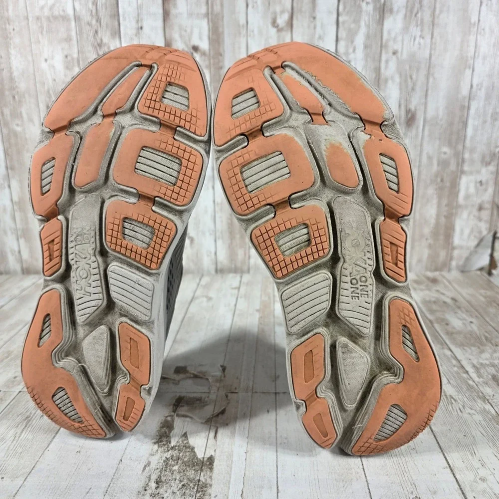Hoka One One Bondi 7 Harbor Mist Sharkskin Grey Orange Running Shoes Womens 10